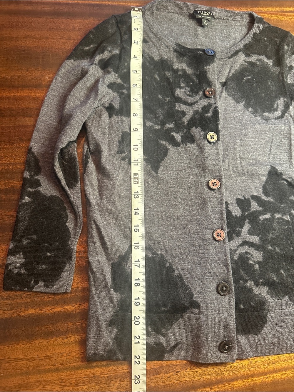 Talbots Gray Cardigan with Black Floral Print - Picture 2 of 8